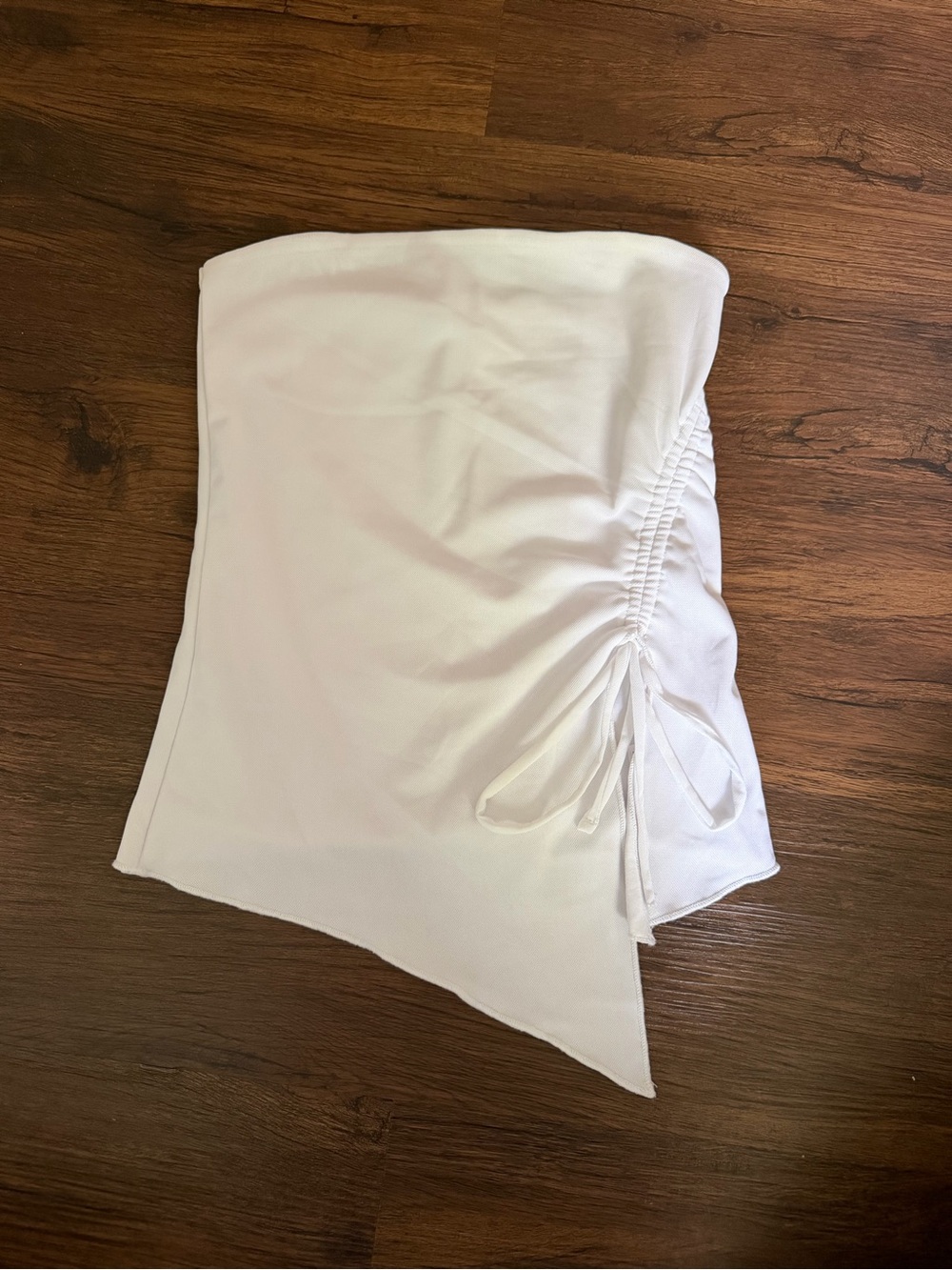 Garage White Asymmetric Ruched Side Tube Top